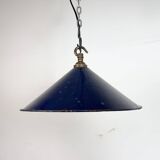 Industrial British Dark Blue Enamel Factory Pendant Lamp, 1950s