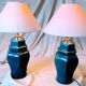 2 blue crackle ceramic desk lamp bases, 1950s