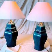 2 blue crackle ceramic desk lamp bases, 1950s