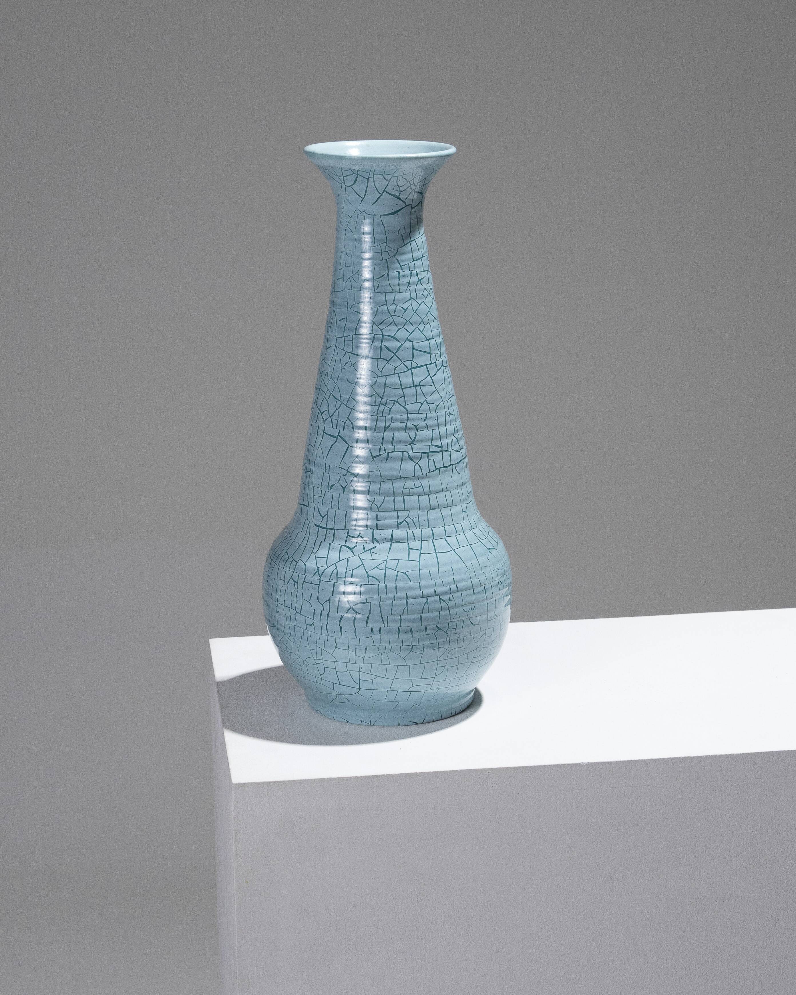 Turquoise ceramic conical vase, accolay, 1950s