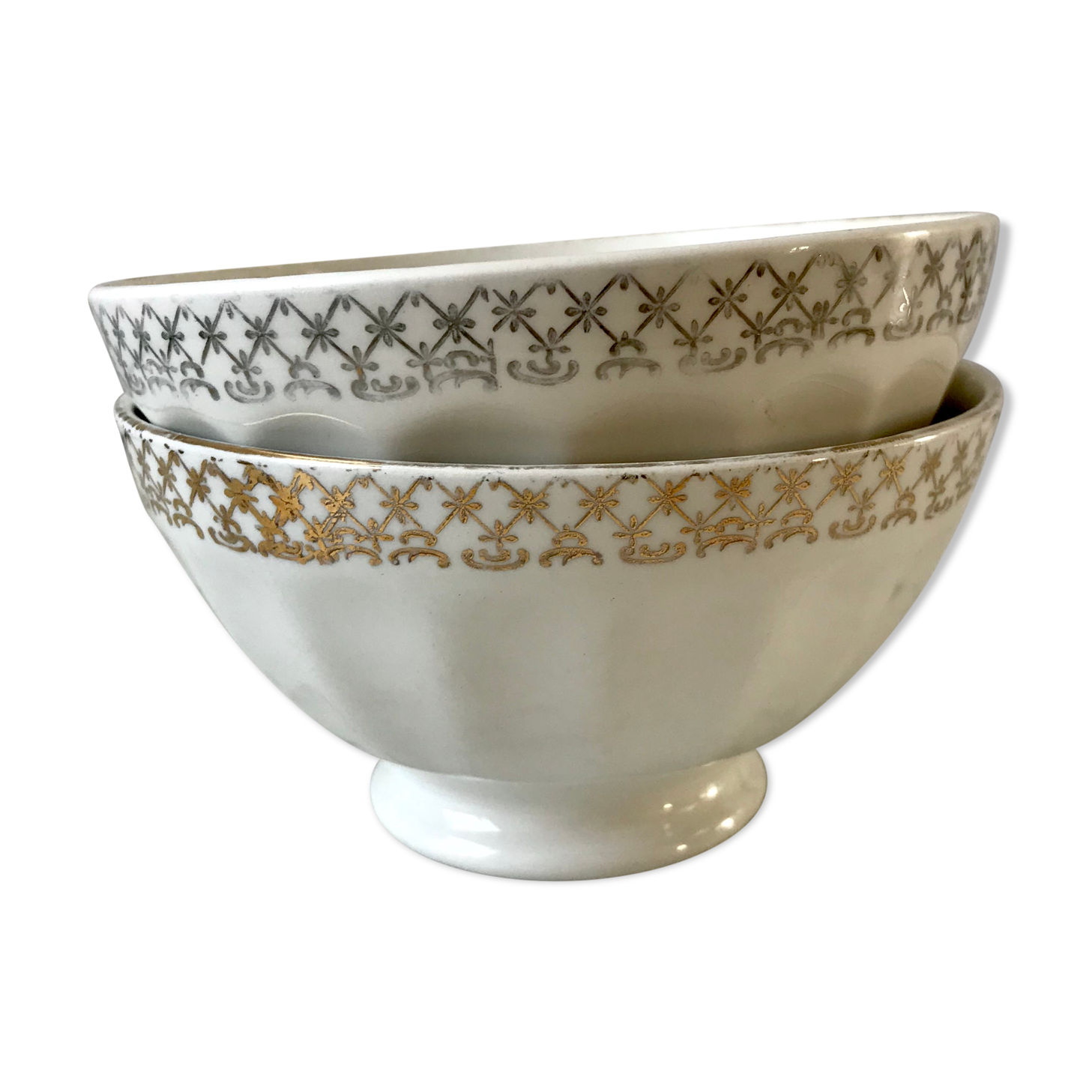 Duo of bowls with silver or gold vintage border 50s