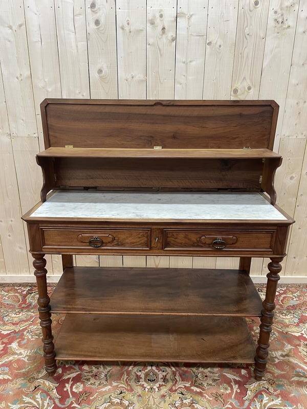 Console époque Napoléon III en noyer et marbre blanc