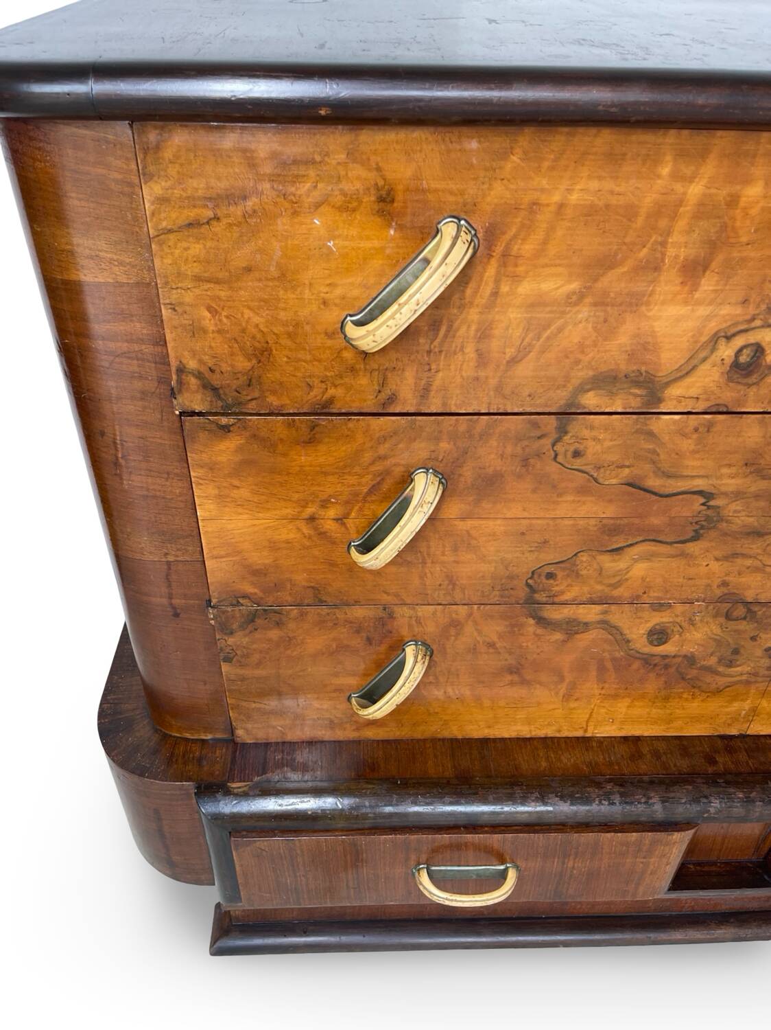 Commode italienne Art déco en ronce de noyer, années 1920