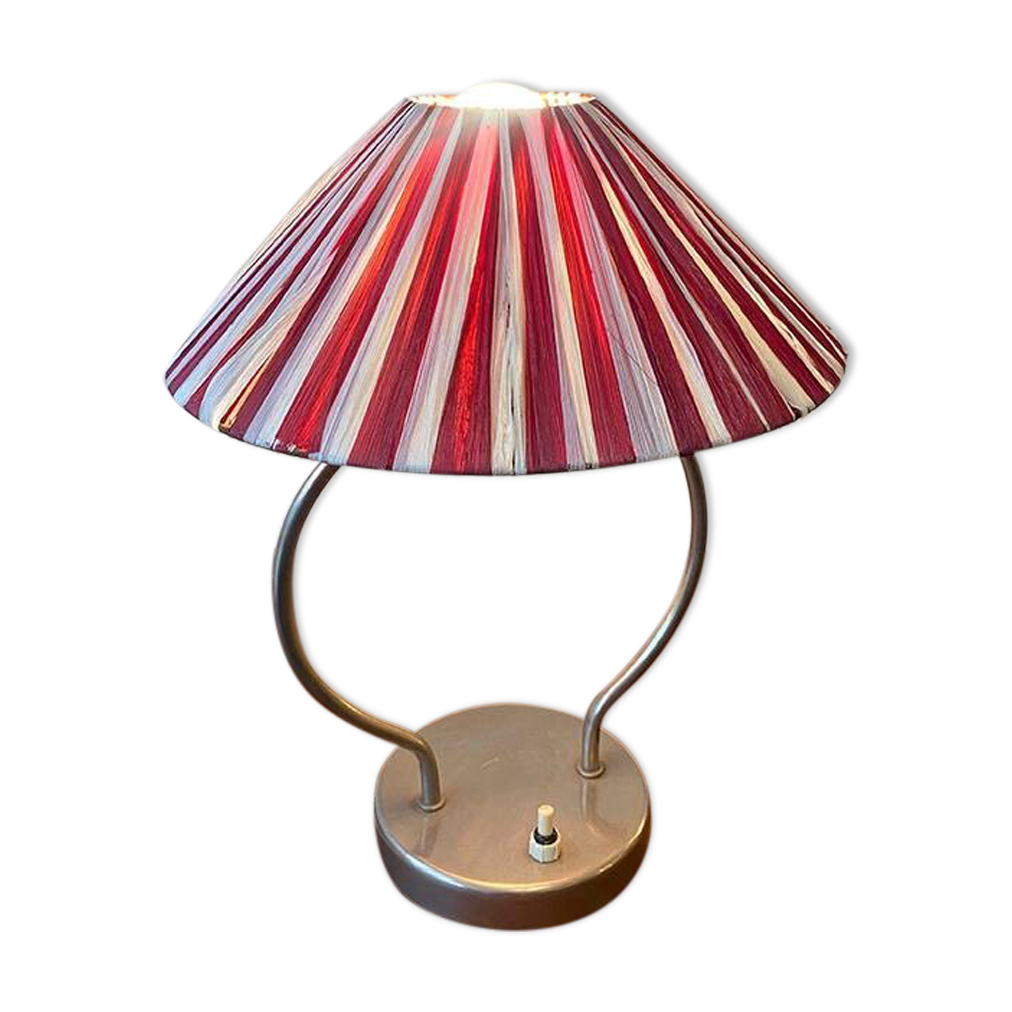 Small metal foot lamp, two-tone pleated lampshade, 1960