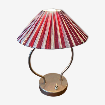 Small metal foot lamp, two-tone pleated lampshade, 1960