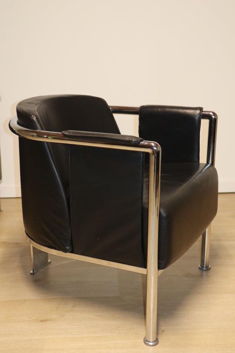 Pair of armchairs in synthetic leather and chromed metal, 1970