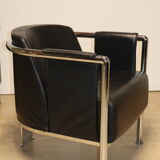 Pair of armchairs in synthetic leather and chromed metal, 1970