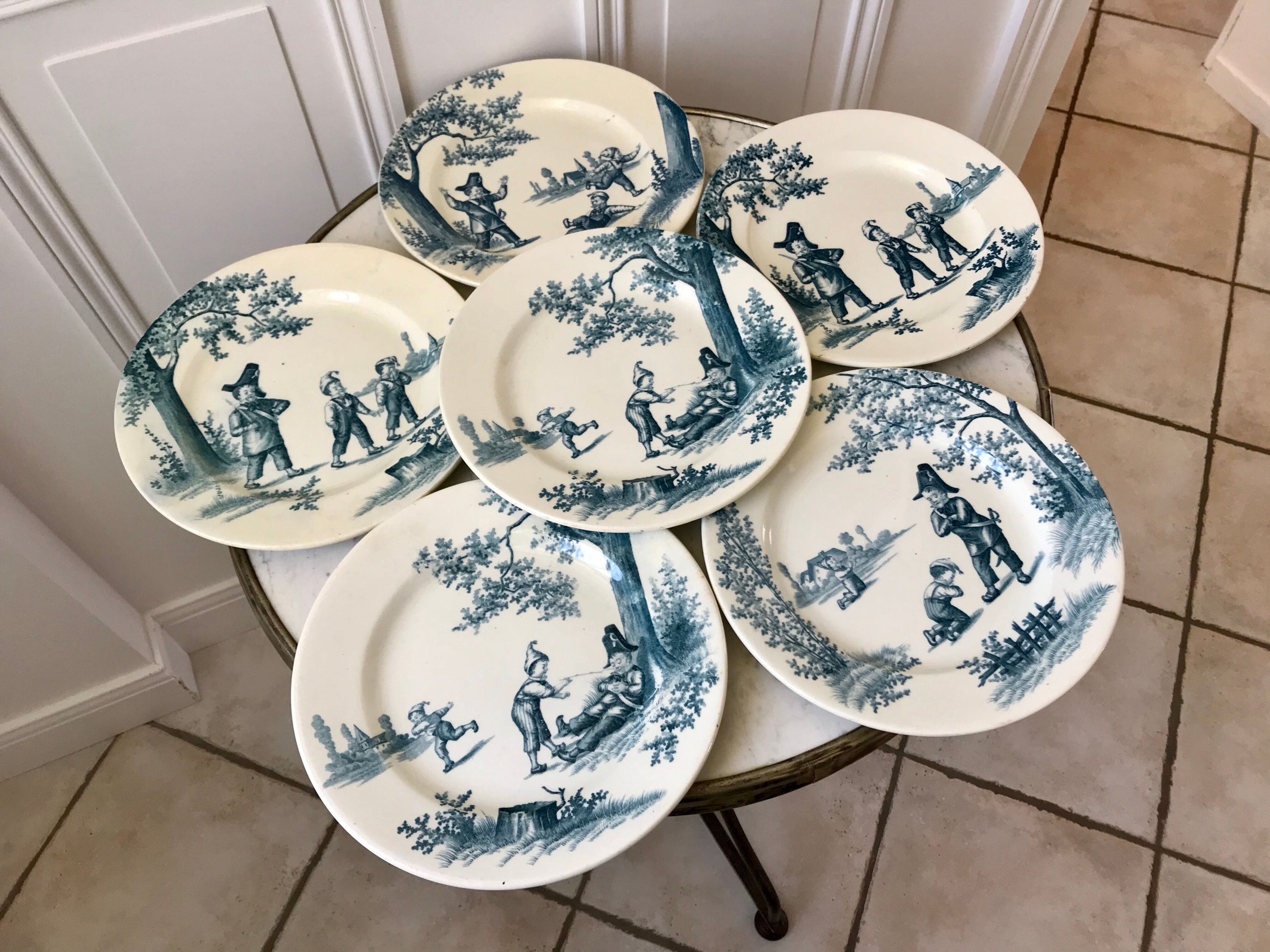 Set of 6 flat plates Iron Earth model "Garde Champêtre" late nineteenth