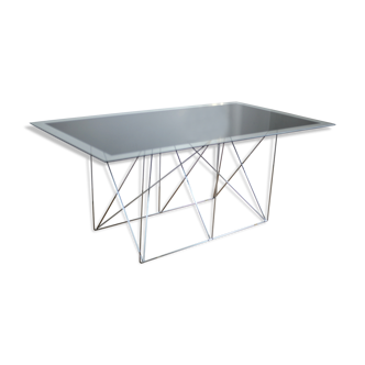 Table "Dining Table" de Max Sauze, acier et verre, France, circa 1970