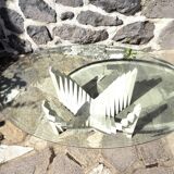Table basse en verre et travertin