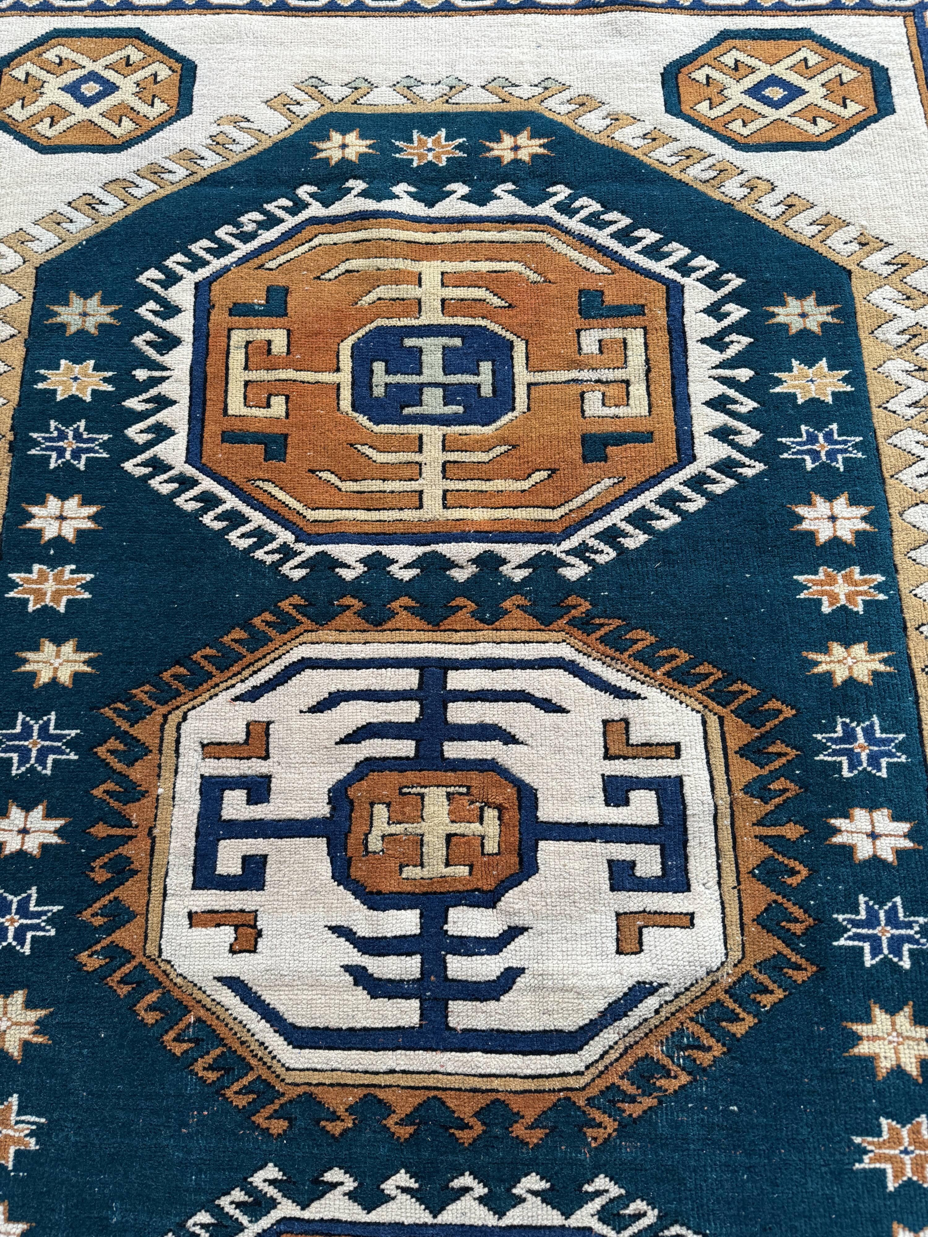 Tapis Oushak moderne en laine douce fait main, tapis vintage turc,