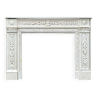 Louis XVI Style Fireplace In Statuary White Marble Circa 1880