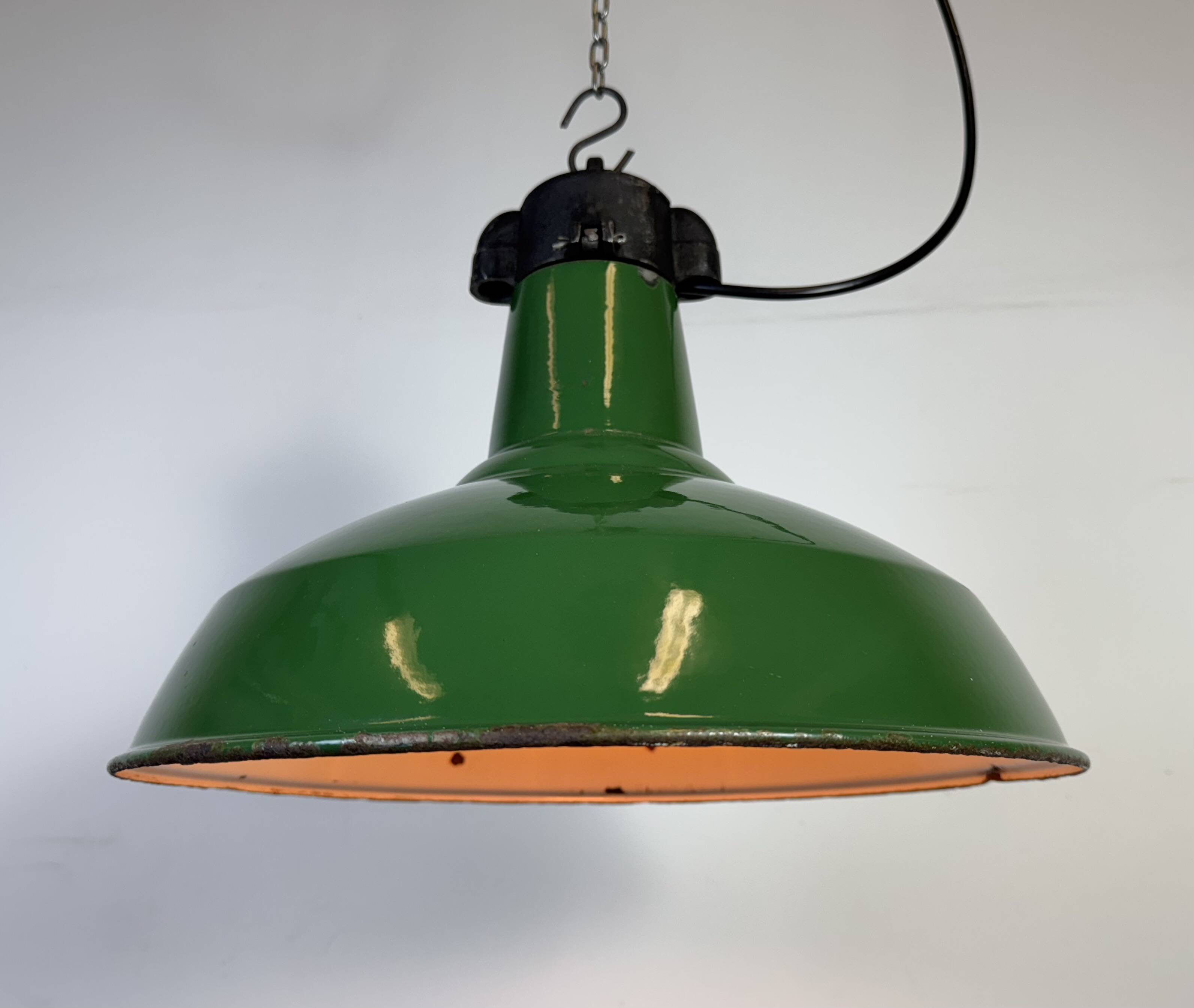 Industrial Green Enamel Factory Pendant Lamp, 1960s
