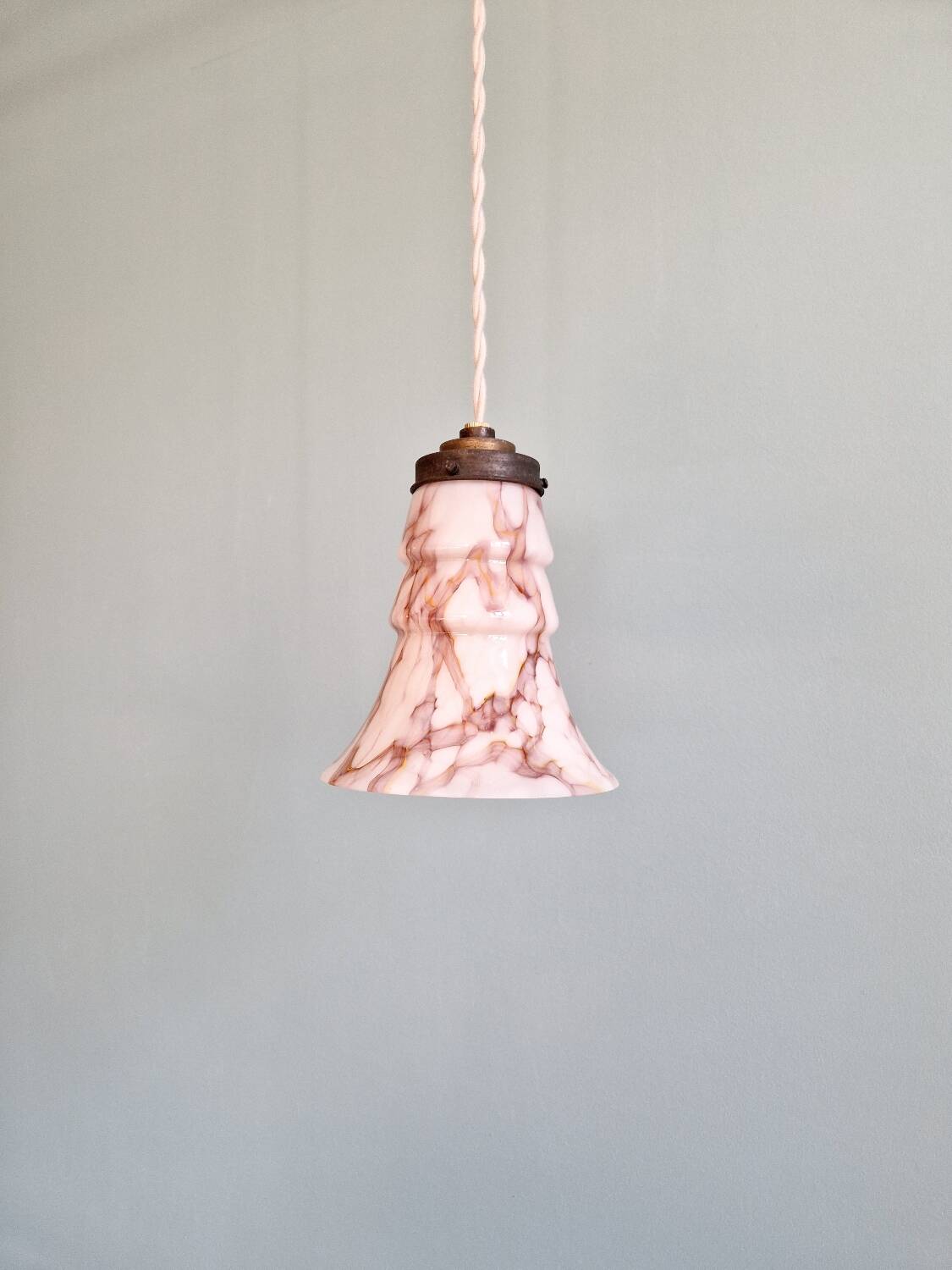 Art Deco pendant light in pink marbled opaline (4 available)