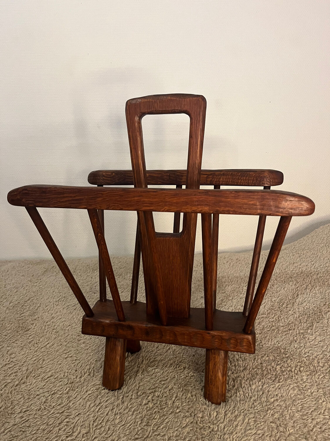 Brutalist wooden magazine holder