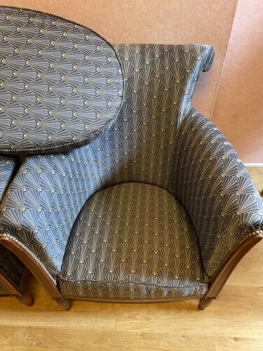 Paire de bergères de style Art déco, refaites à neuf. Tissu d'ameublement pour fauteuils.