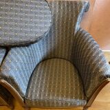 Pair of Art Deco style armchairs, refurbished. Upholstery fabric for armchairs.