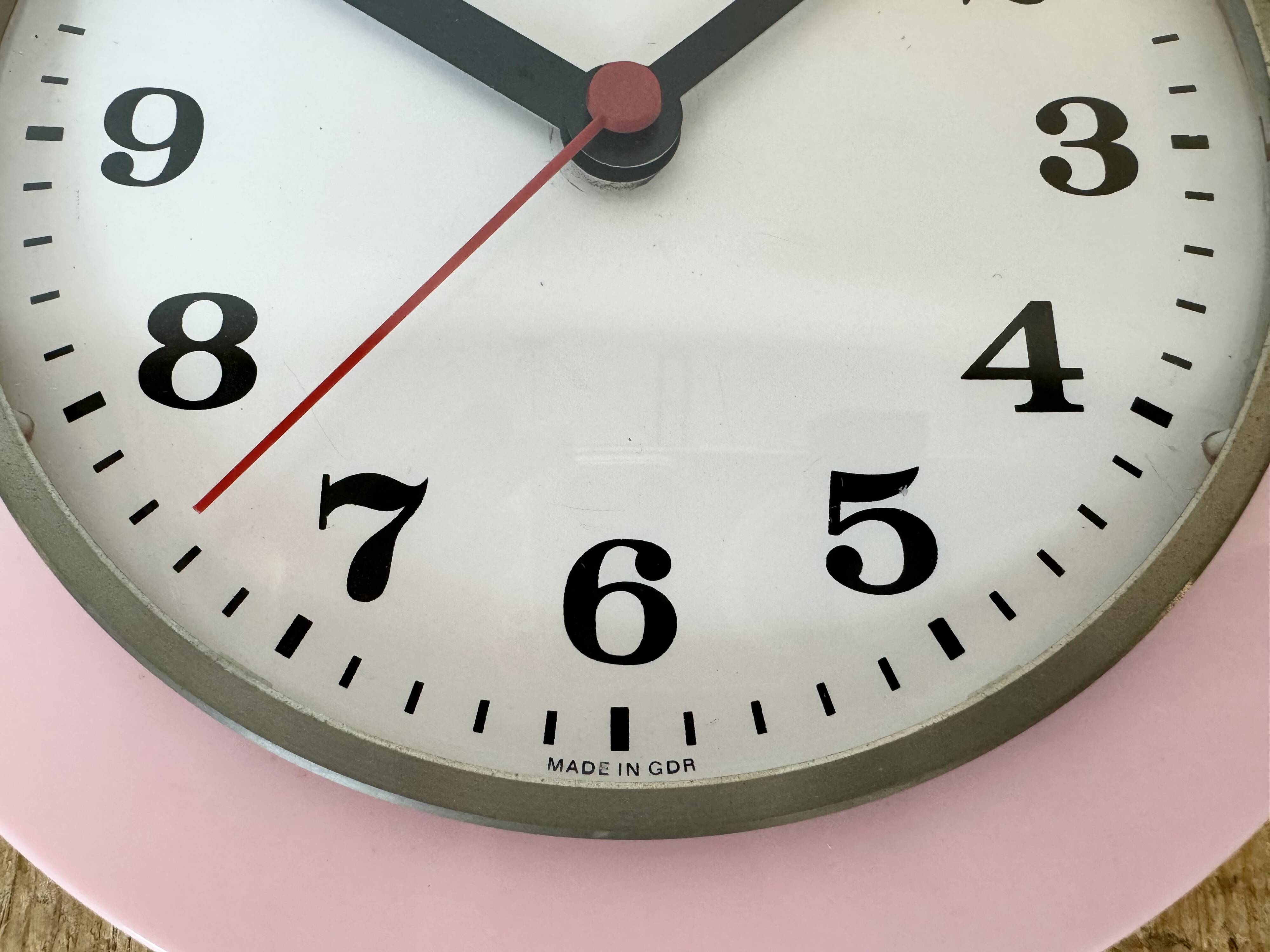 Vintage Pink East German Bakelite Wall Clock from Weimar, 1980s