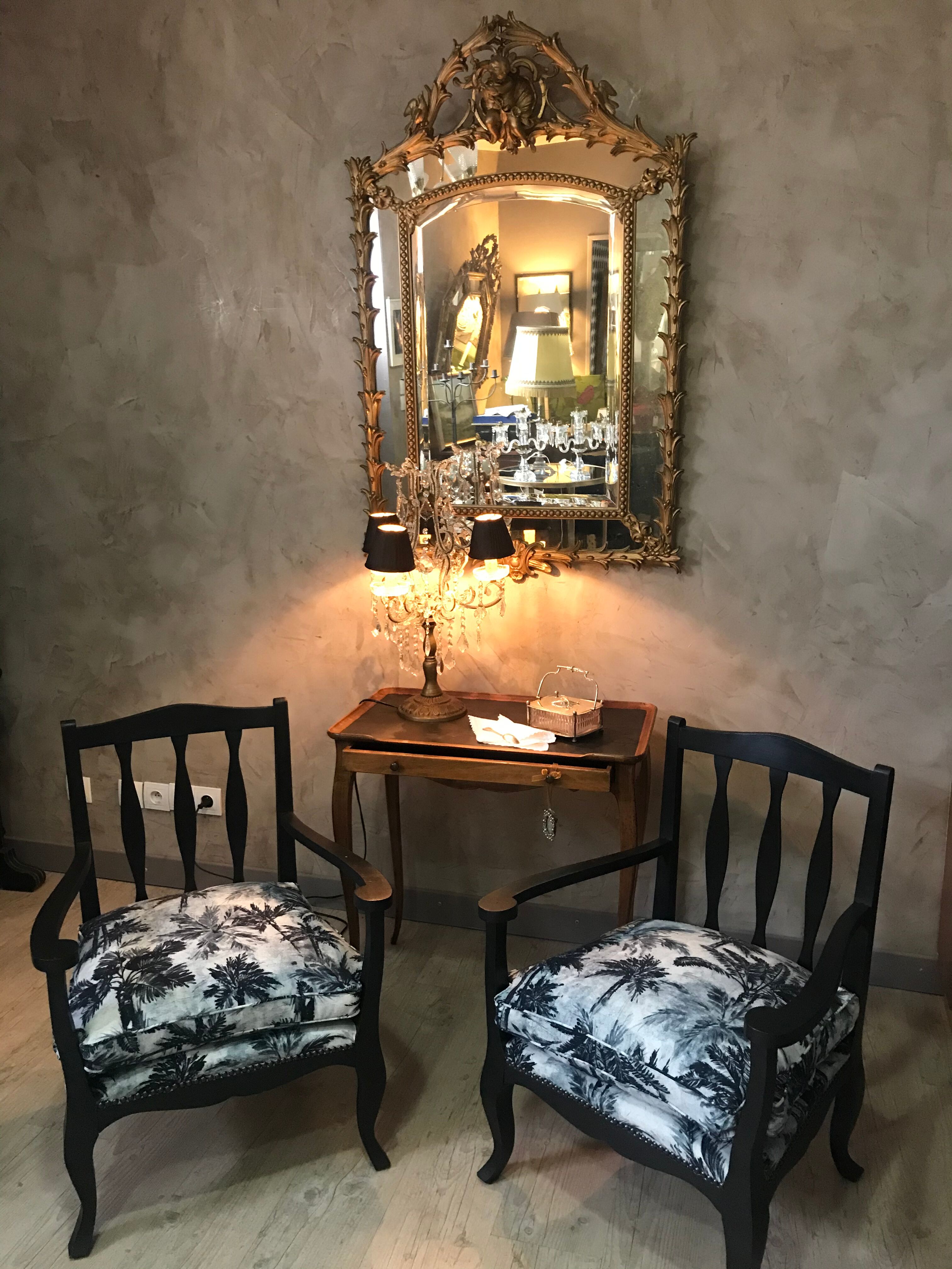 Pair of jungle fabric armchairs