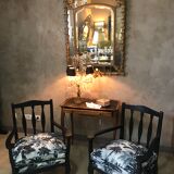 Pair of jungle fabric armchairs