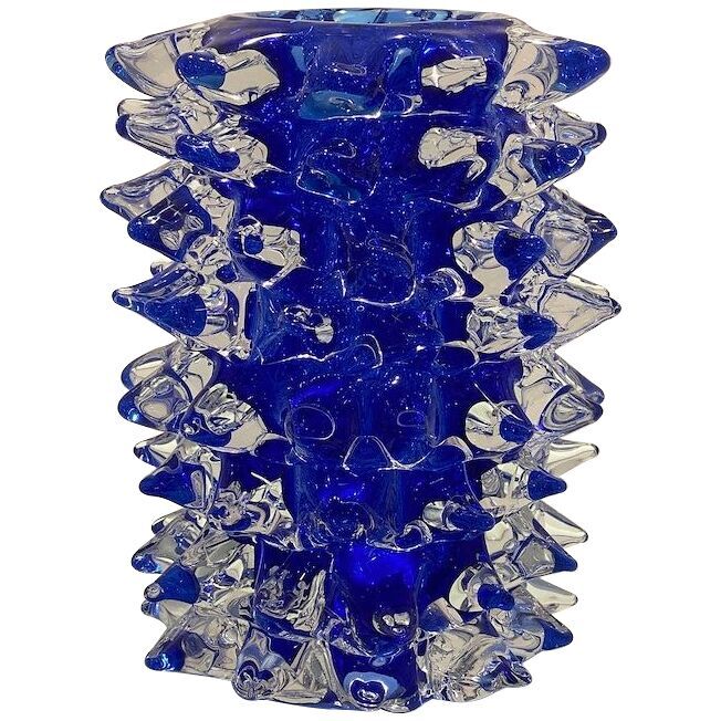 Rostrato blue murano glass vase
