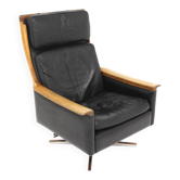 Fauteuil scandinave rotatif en cuir, Swivel chair, "Minerva", Torbjørn Afdal, Suède, 1960