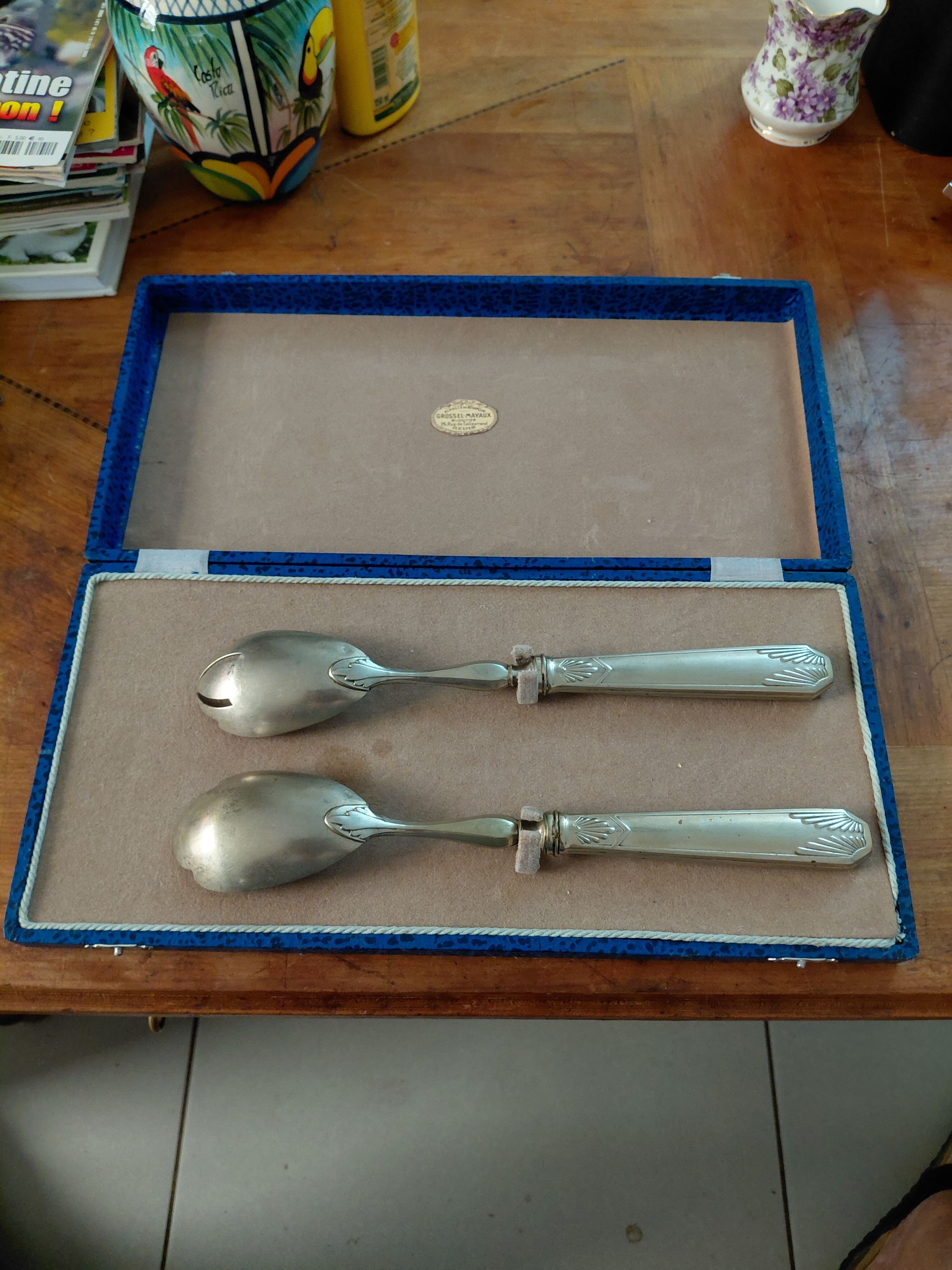White metal Art Deco salad cutlery