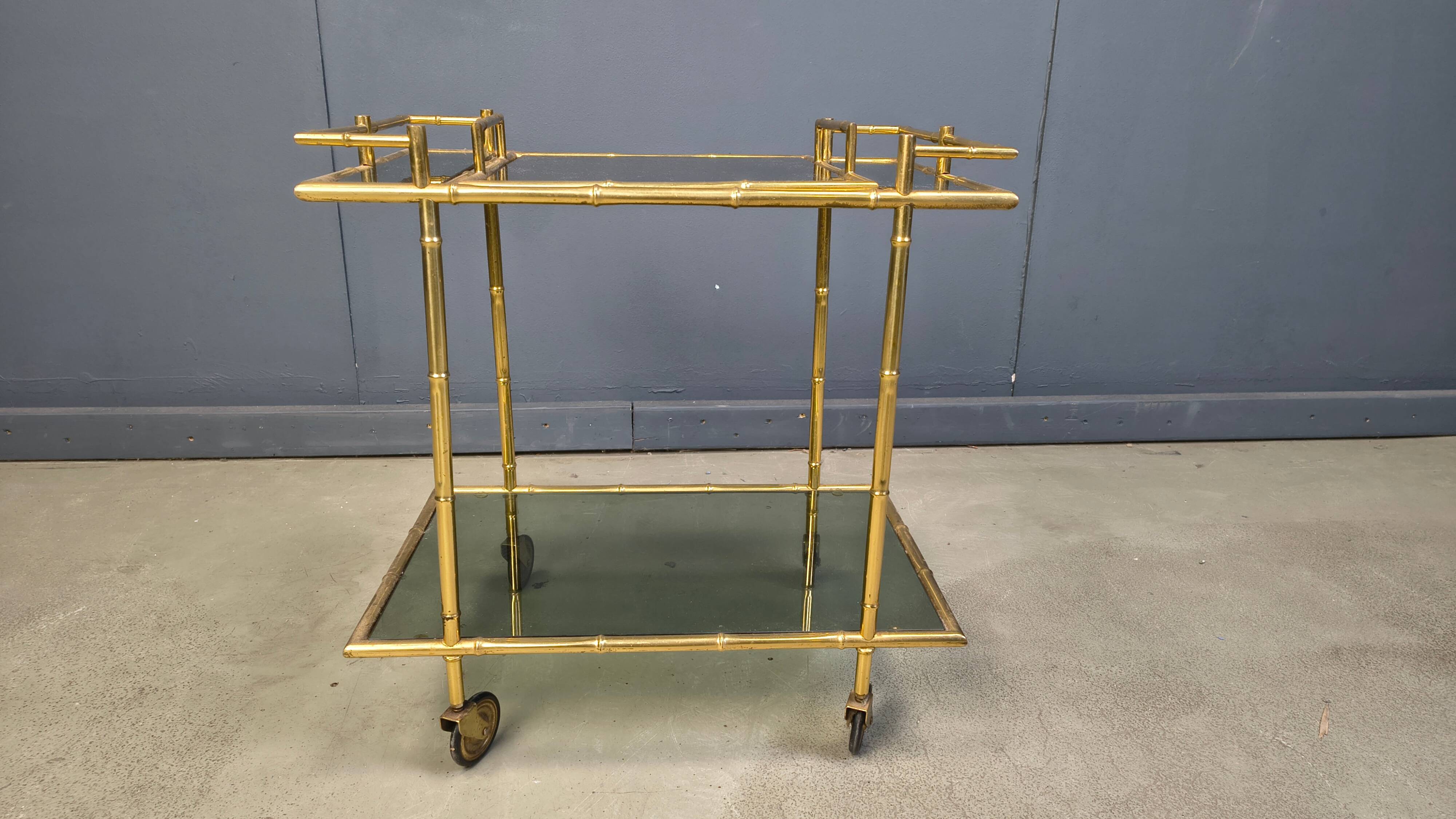 Vintage brass faux bamboo trolley, 1960s