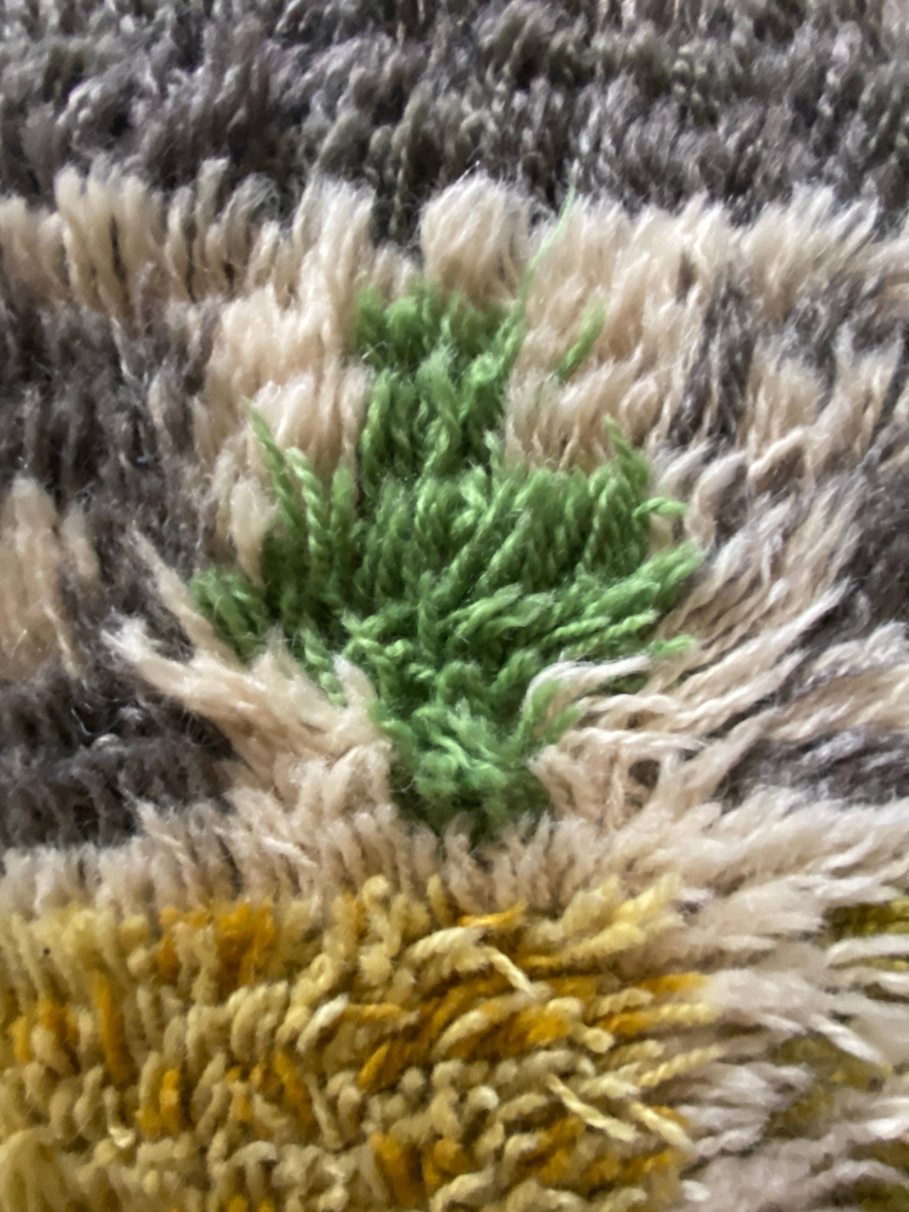 Mid-century Modern High Pile, Yellow, White, Green & Grey Rya Rug, Sweden, 1960s