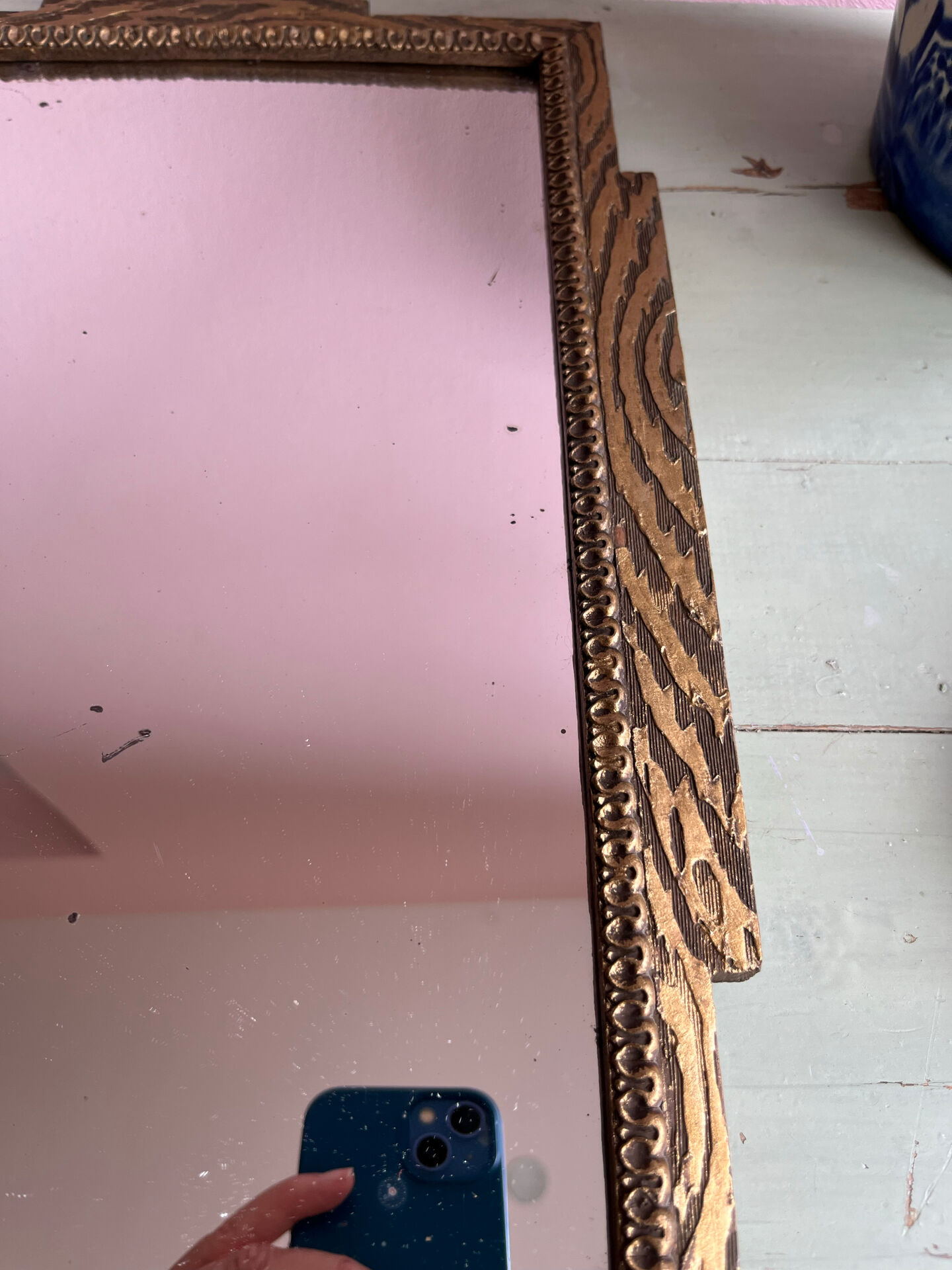 Rare striped Art Deco antique wooden mirror