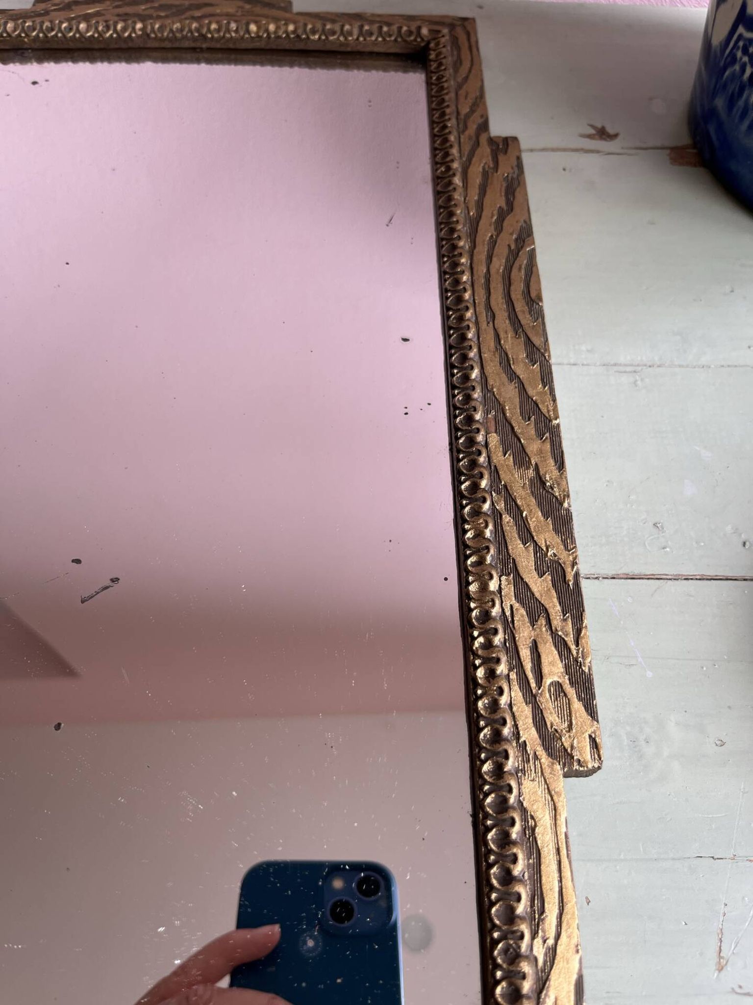 Rare striped Art Deco antique wooden mirror