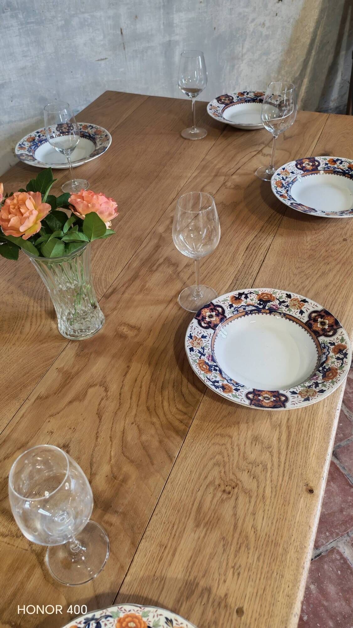 Large authentic farmhouse table made of solid French oak.