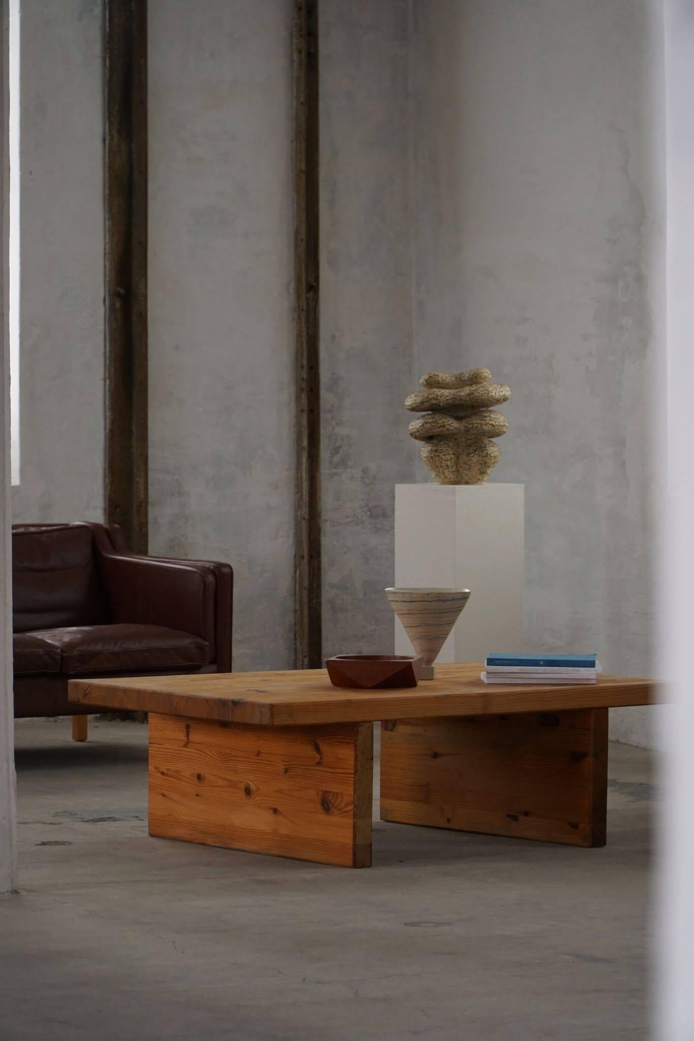 Mid-century Swedish coffee table in solid pine, attributed to Sven Larsson, 1960s.