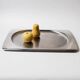1990s vintage stainless steel platter, rectangular with an oval indentation, minimalist modern design.