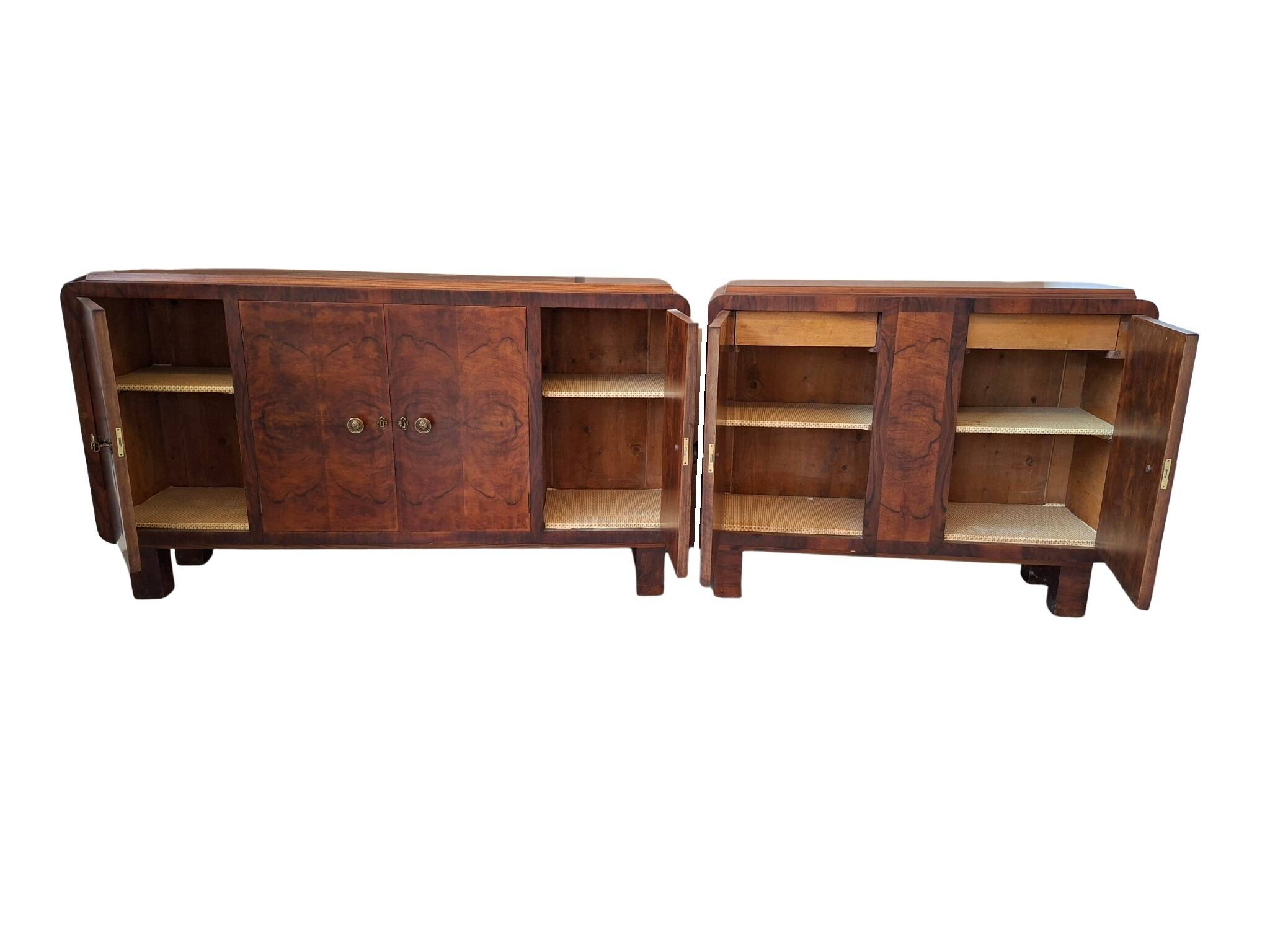 Coppia di credenze Art Deco anni '30 in radica