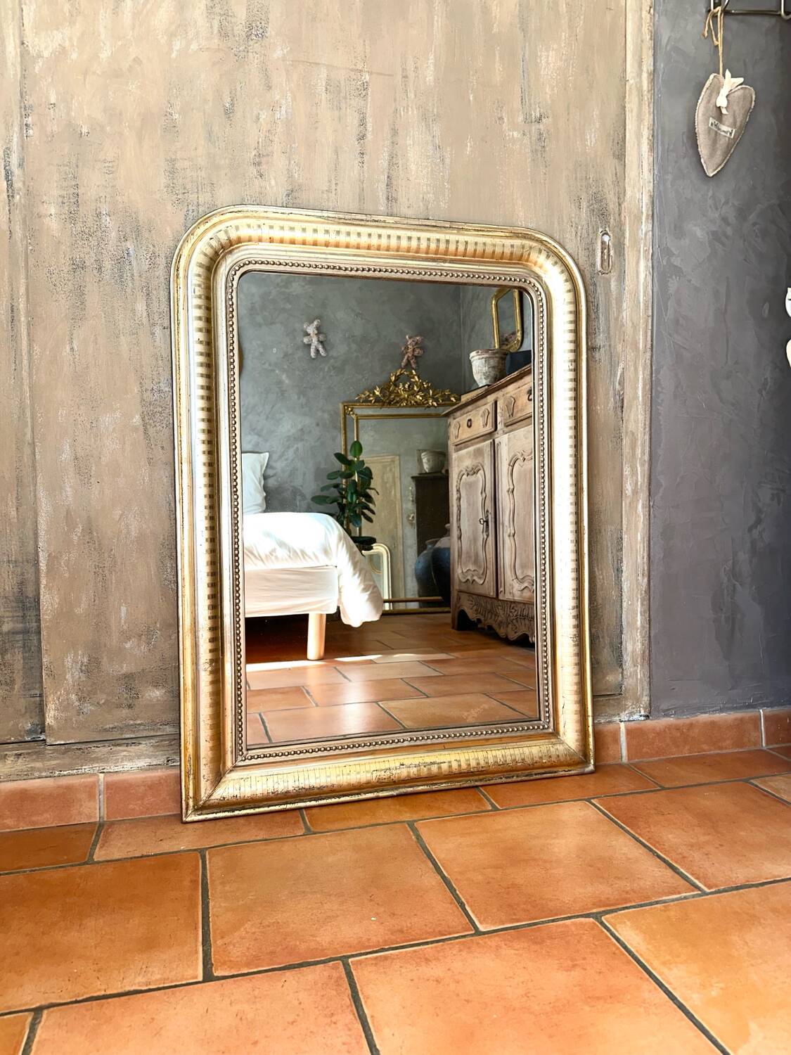 Antique Louis-Philippe mirror, 19th century, silver leaf