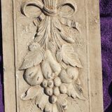 Polychrome carved wooden pediment, wall element, architectural, ancient object