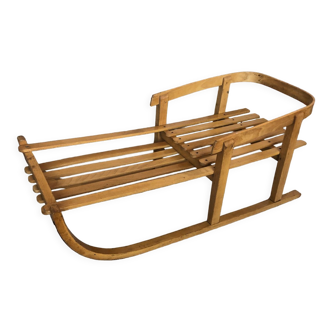 Wooden sled with back & vintage metal blades