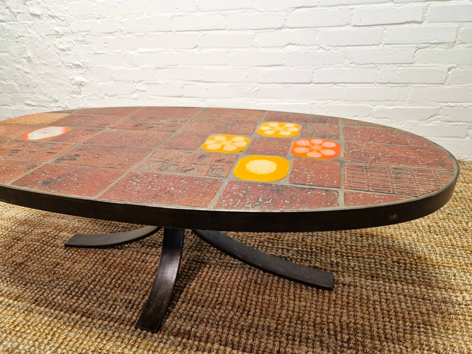 Jean Jaffeux lava stone and ceramic coffee table