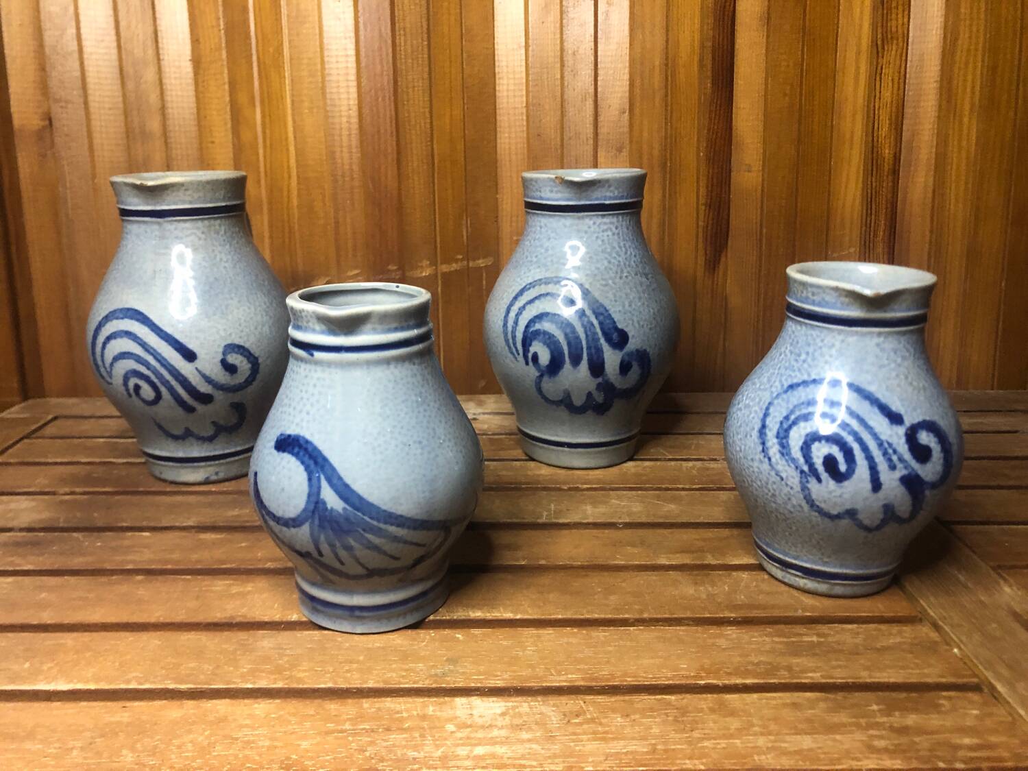 Set of 4 blue ceramic pitchers 25 & 50cl vintage