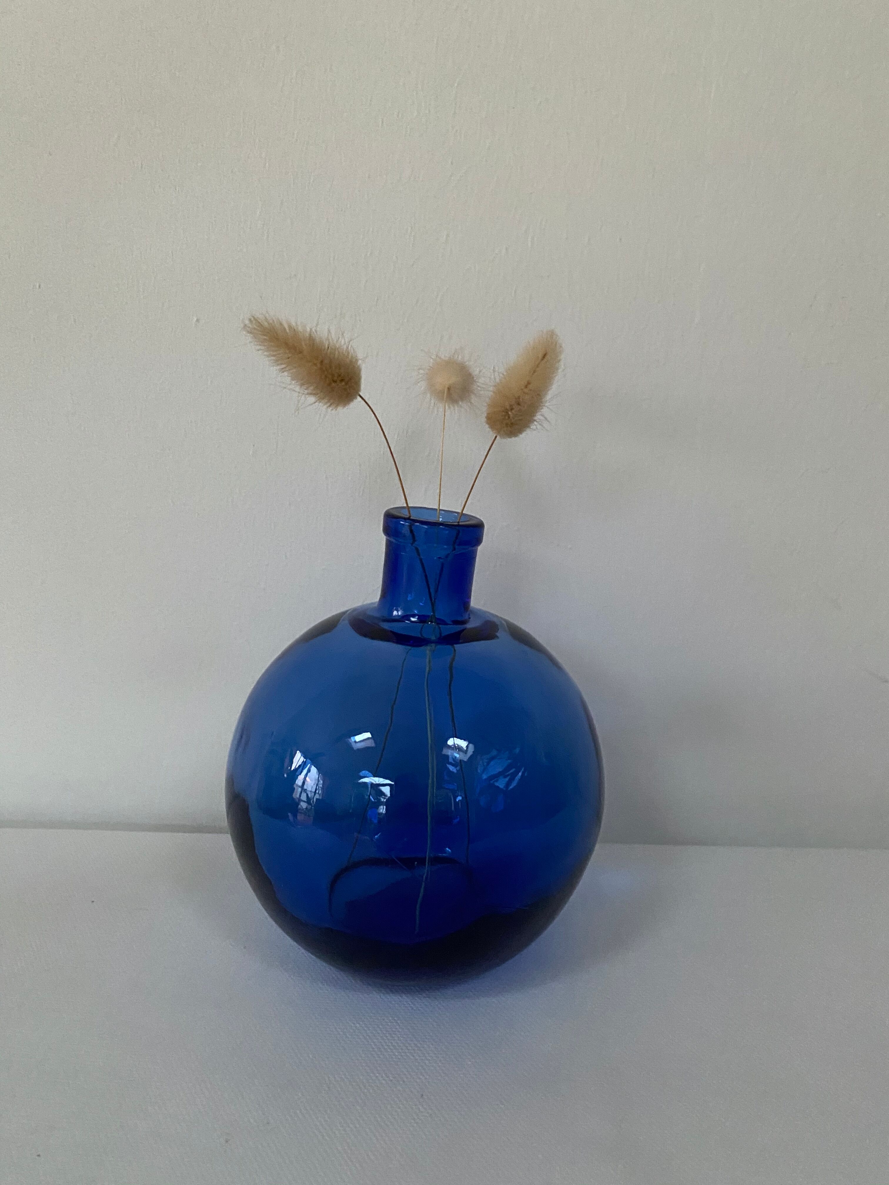 Round cobalt blue glass vase