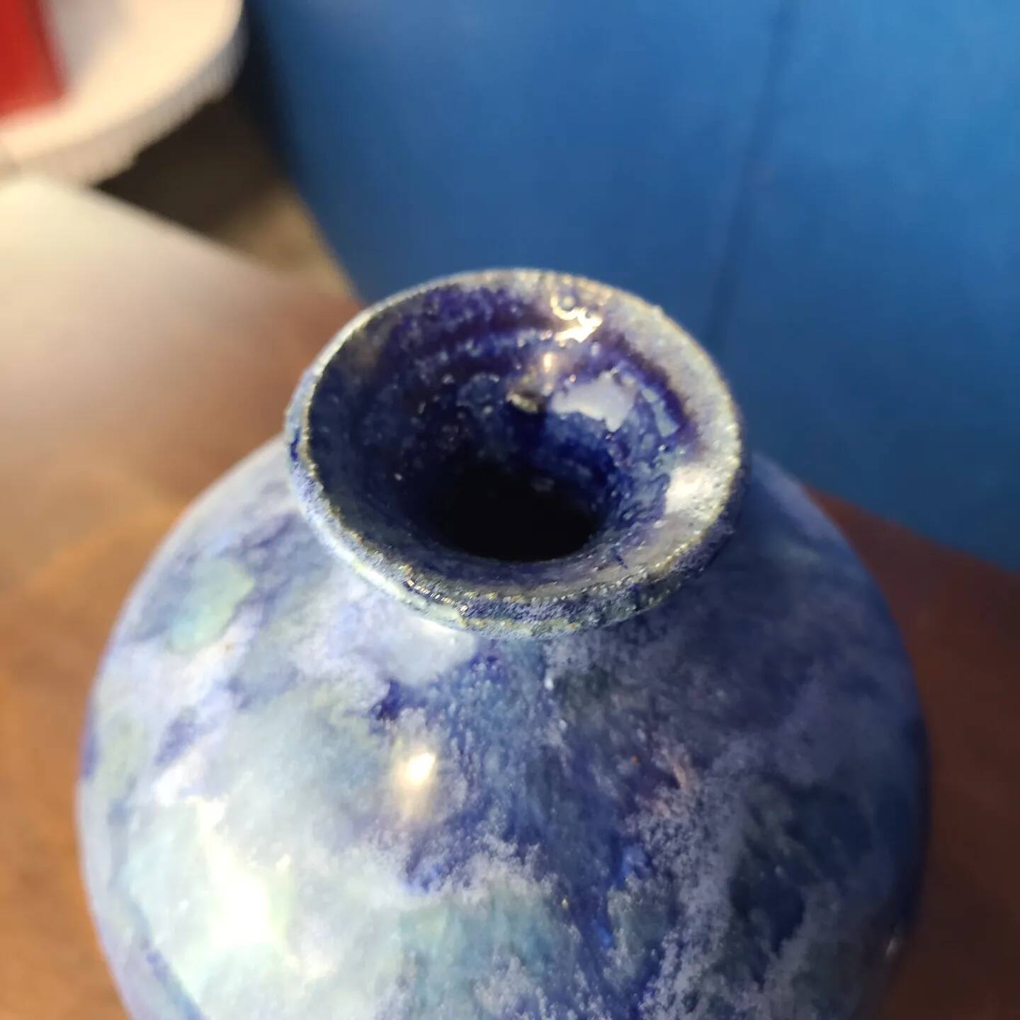 Blue stoneware flame vase circa 1960