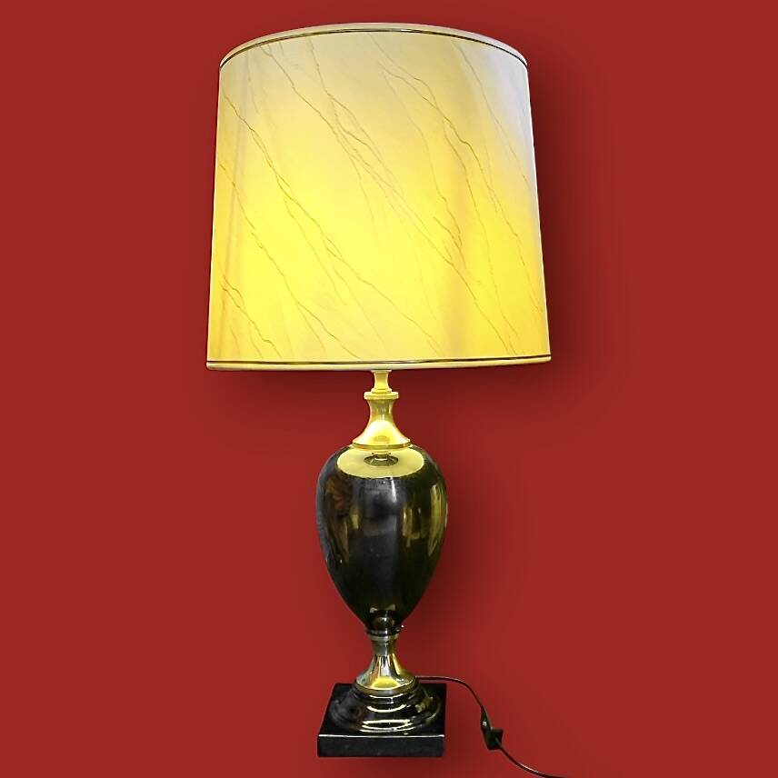 Vintage table lamp in glazed ceramic and gold-tone metal