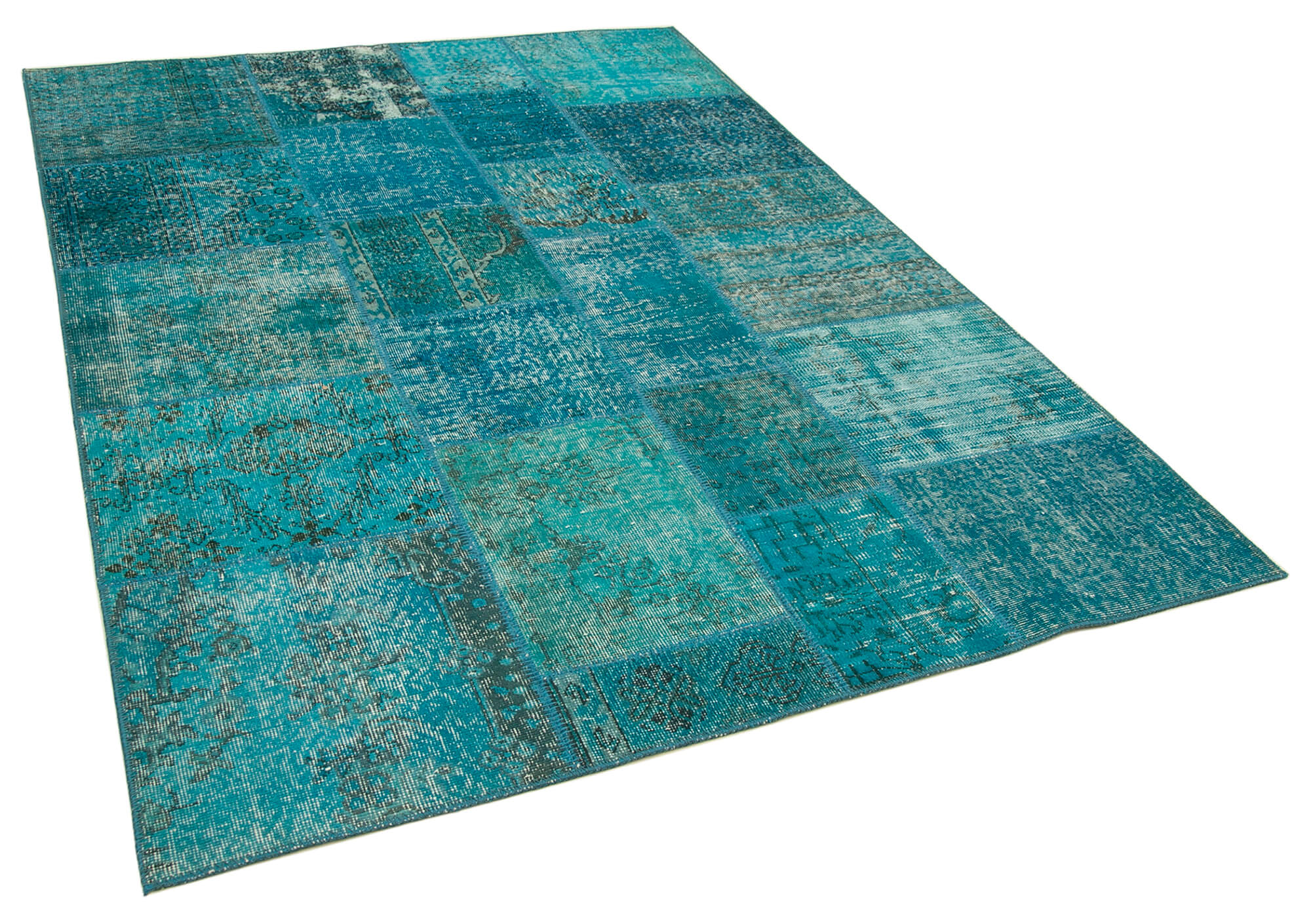 Hand-Knotted Oriental Overdyed 171 cm x 240 cm Turquoise Patchwork Rug