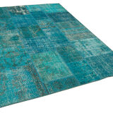 Hand-Knotted Oriental Overdyed 171 cm x 240 cm Turquoise Patchwork Rug