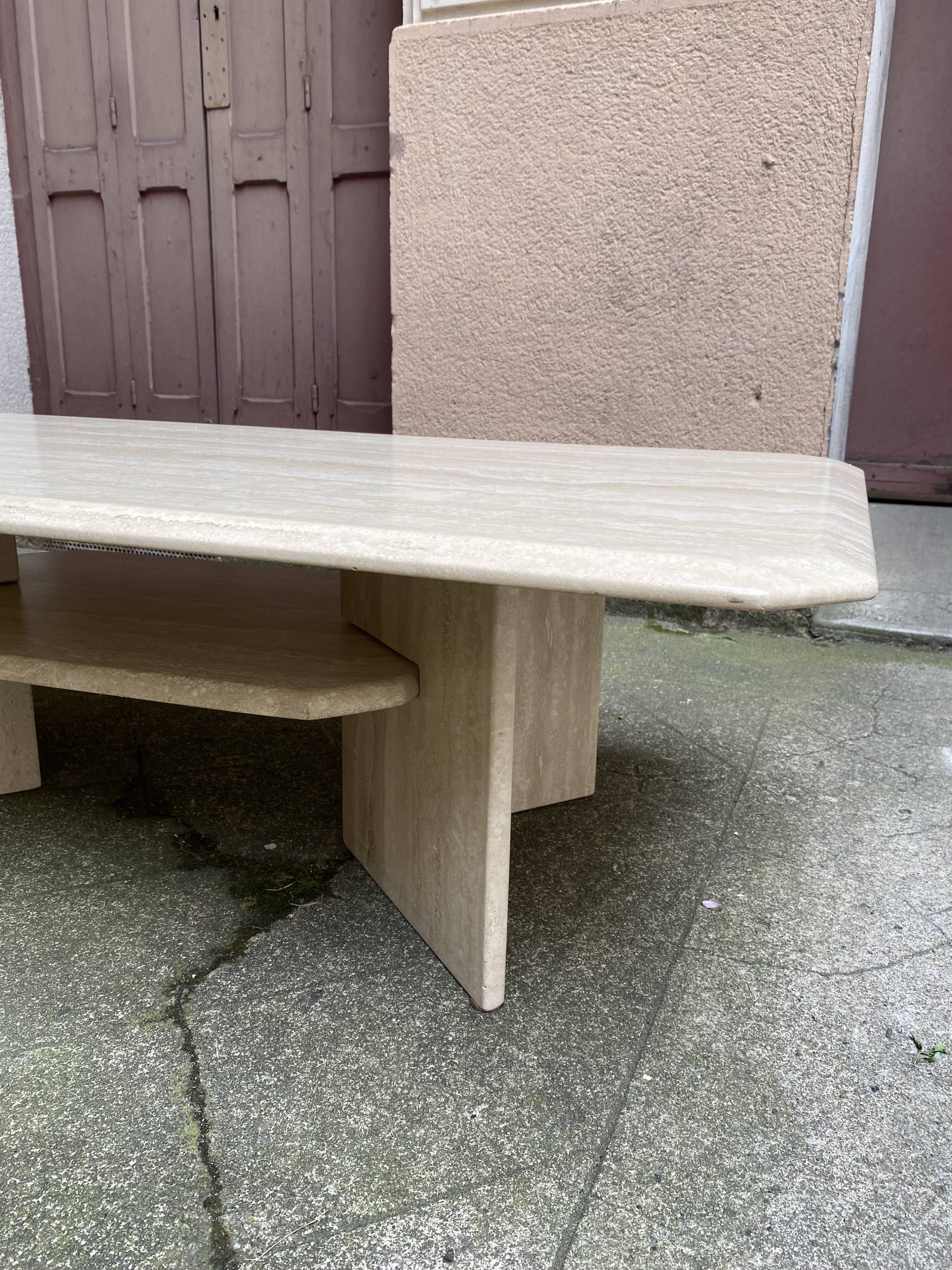Rectangular travertine coffee table