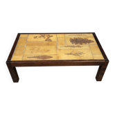Table basse panneau de marqueterie encadré – Scène urbaine ancienne – 73 x 55 cm