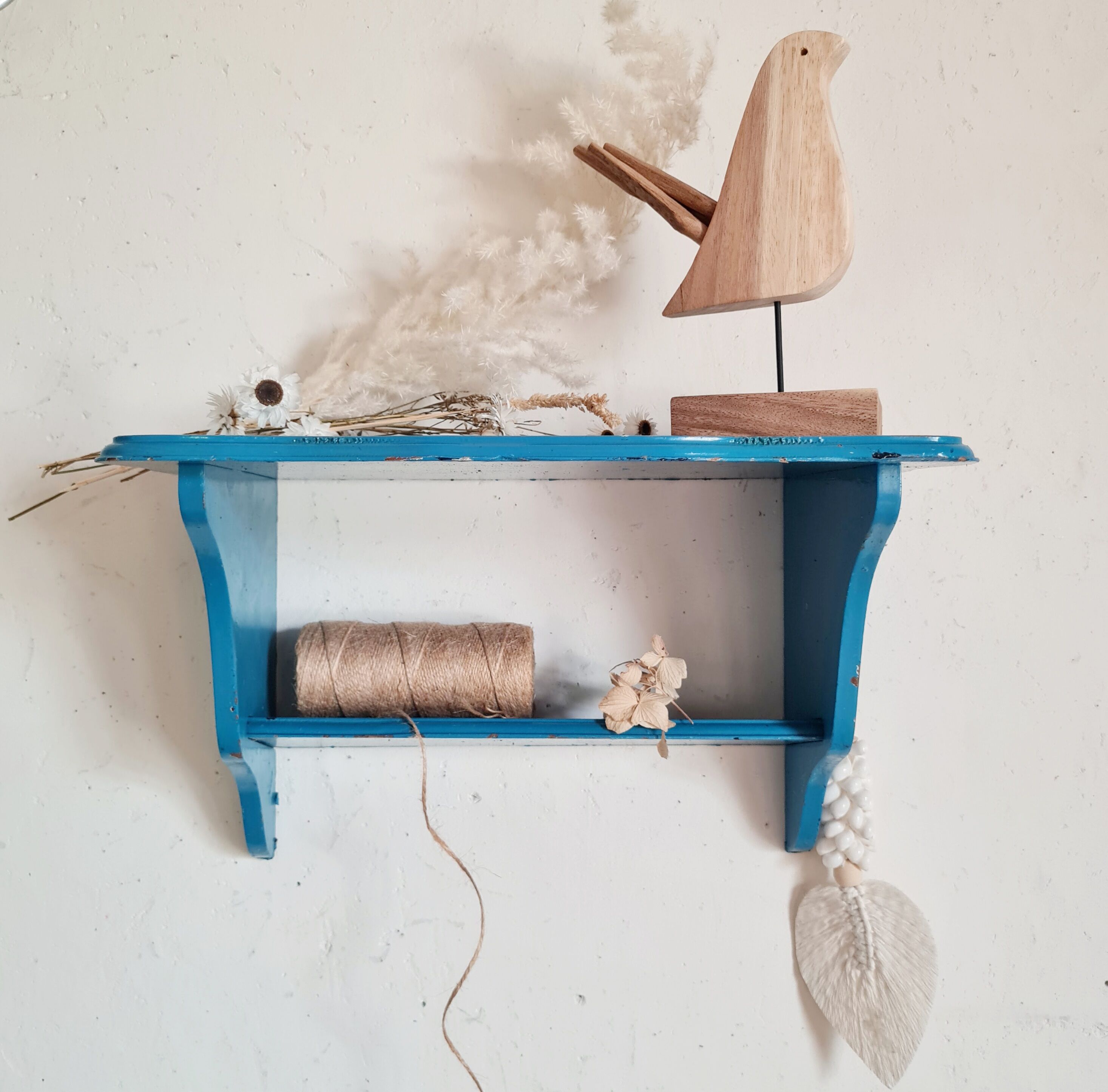 Blue wood wall shelf