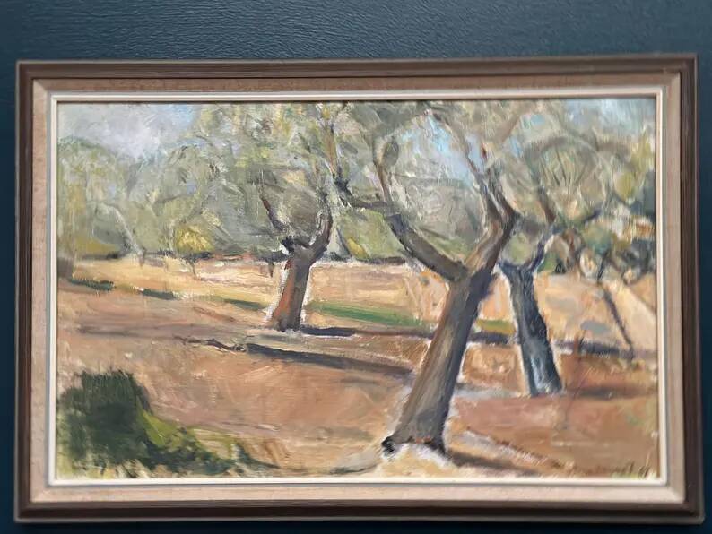 Original Swedish Oil on Canvas – "Olive Trees" by Bruno Fagerlund – Signed – Vintage and Framed – 57 × 38 cm (22.4" × 15")