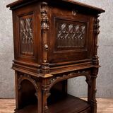 Gothic style secretary cabinet in solid oak circa 1850